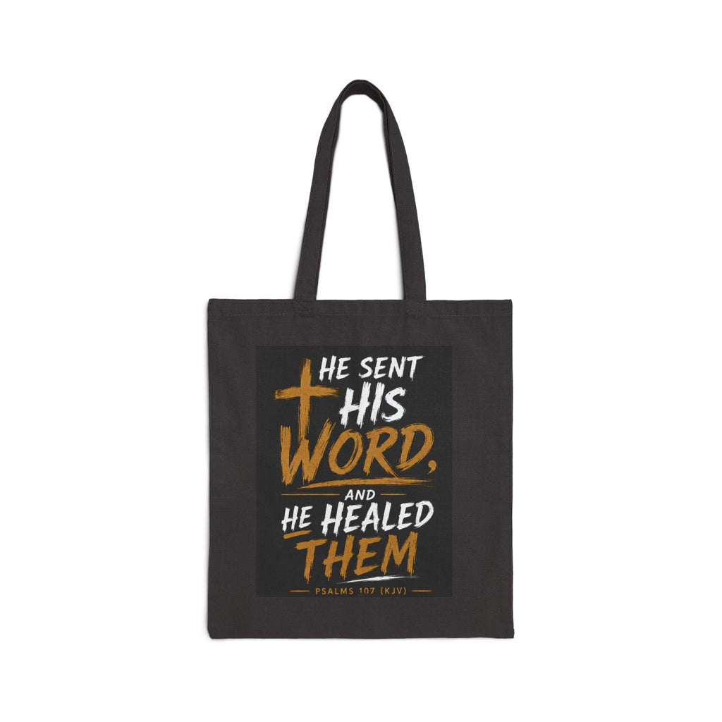 Canvas Tote Bag — “He Sent His Word and He Healed Them” Christian Scripture Grocery Tote