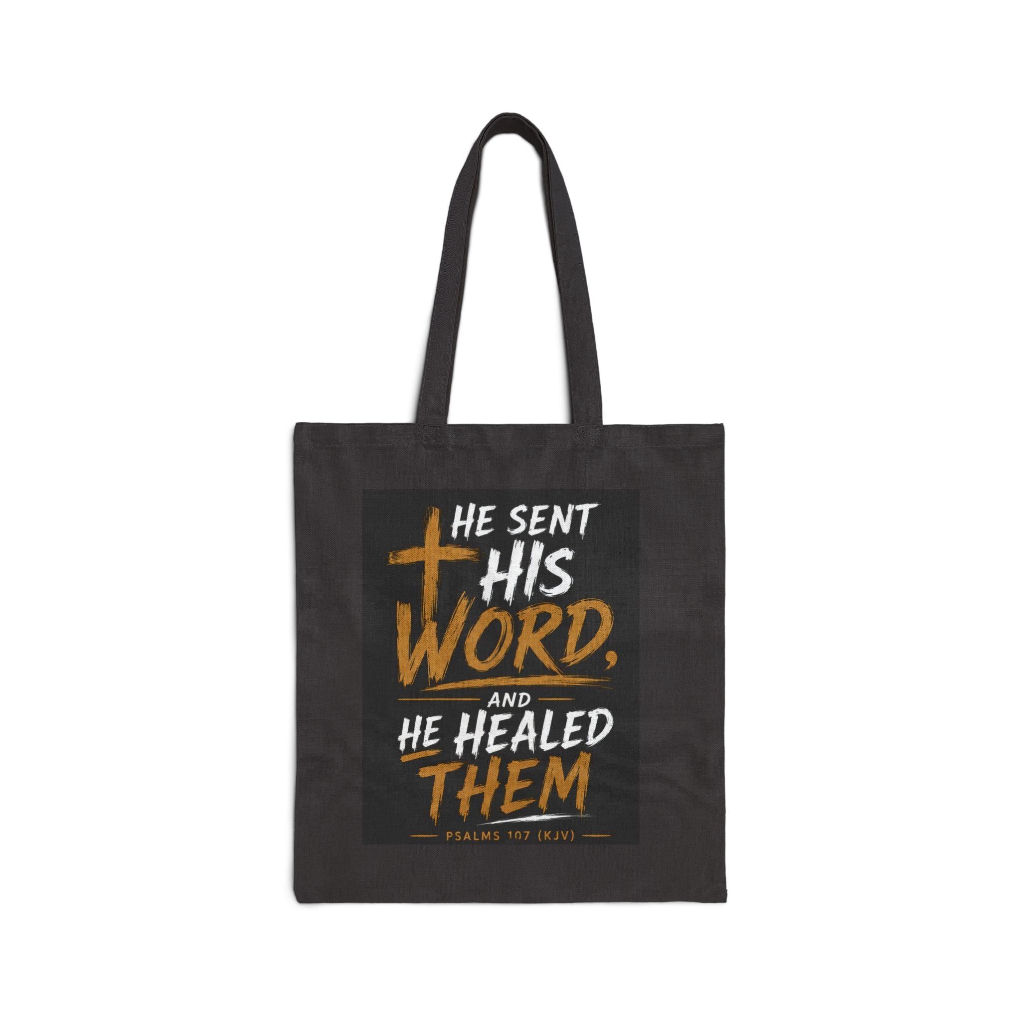Canvas Tote Bag — “He Sent His Word and He Healed Them” Christian Scripture Grocery Tote
